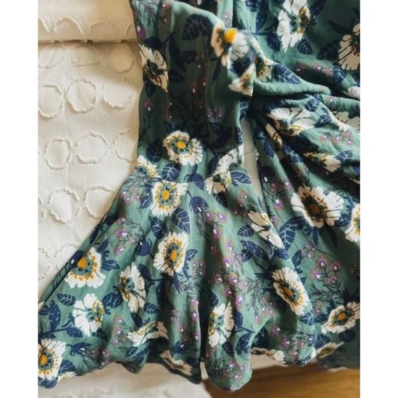 Free People Green Floral Flowy Boho Wings Long-Sleeves Tunic Top Mini Dress XS - Picture 5 of 10